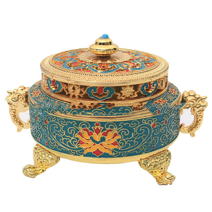 Enamel-coated Copper Alloy Tibetan Incense Burner Dish