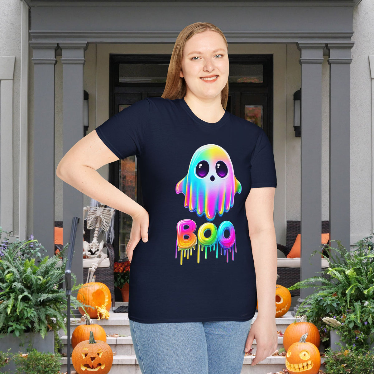 Neon Ghostly Boo Adult T-shirt