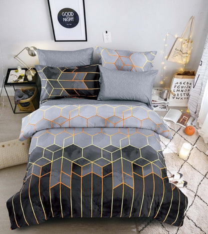 Geometric Elements Print Quilt Duvet Cover w/2 Pillow Cases