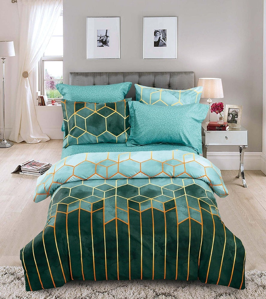 Geometric Elements Print Quilt Duvet Cover w/2 Pillow Cases