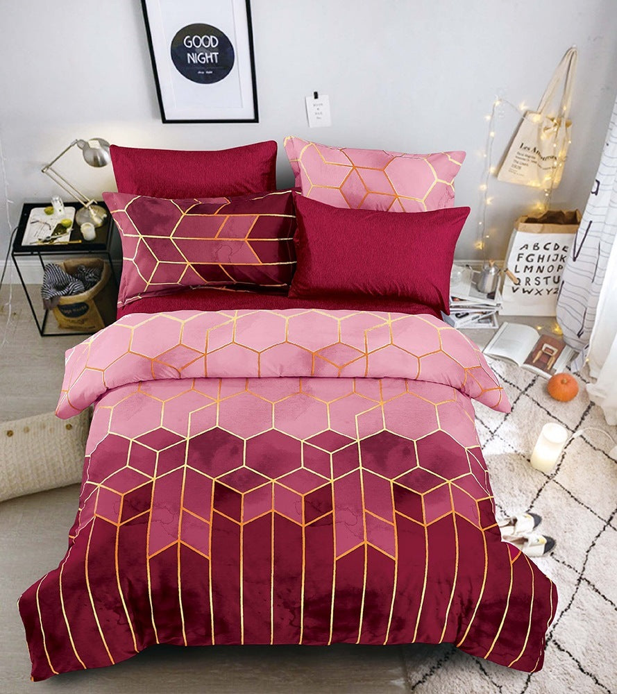 Geometric Elements Print Quilt Duvet Cover w/2 Pillow Cases