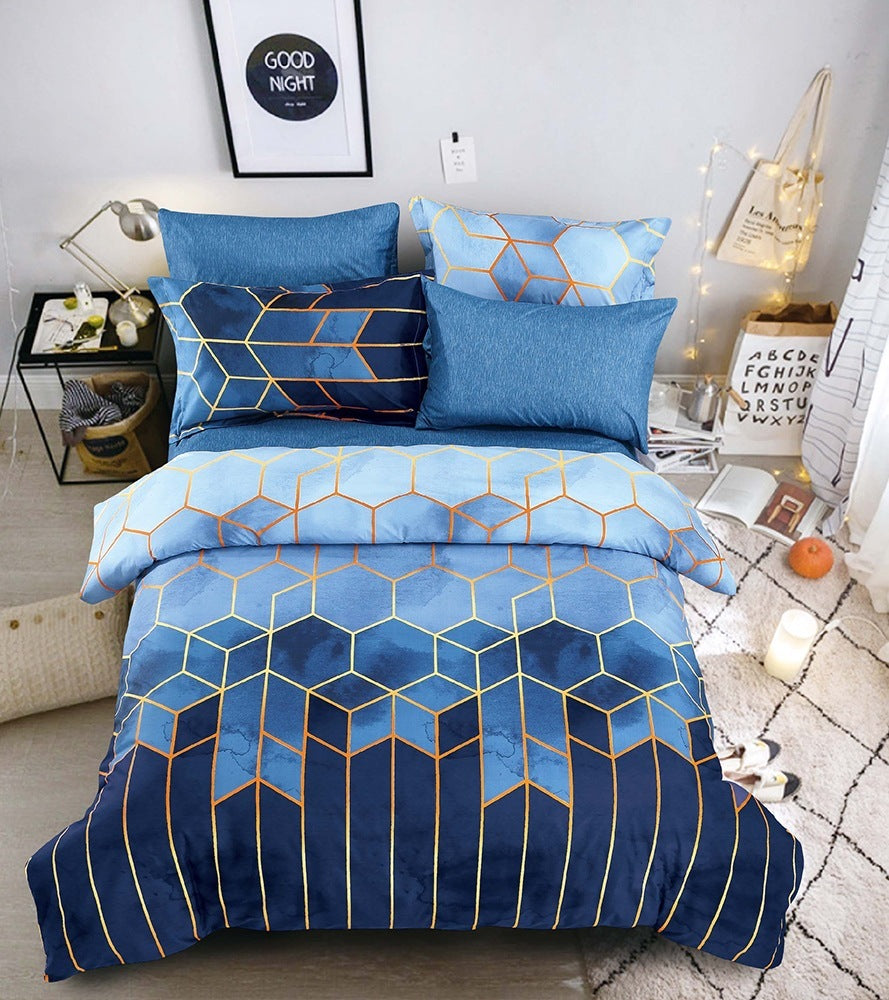 Geometric Elements Print Quilt Duvet Cover w/2 Pillow Cases