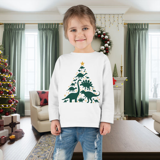 Dinosaur Christmas Tree Toddler Long Sleeve Tee