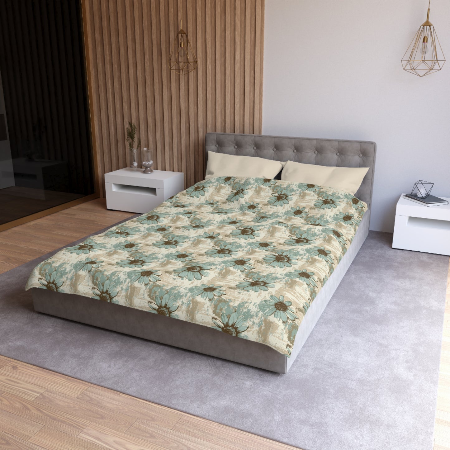 Rustic Teal Daisy Duvet Bedding Set