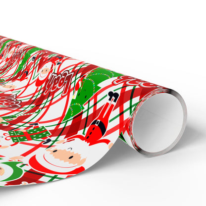 Playful Skinny Santa & Elves Christmas Custom Wrapping Paper (Leah)