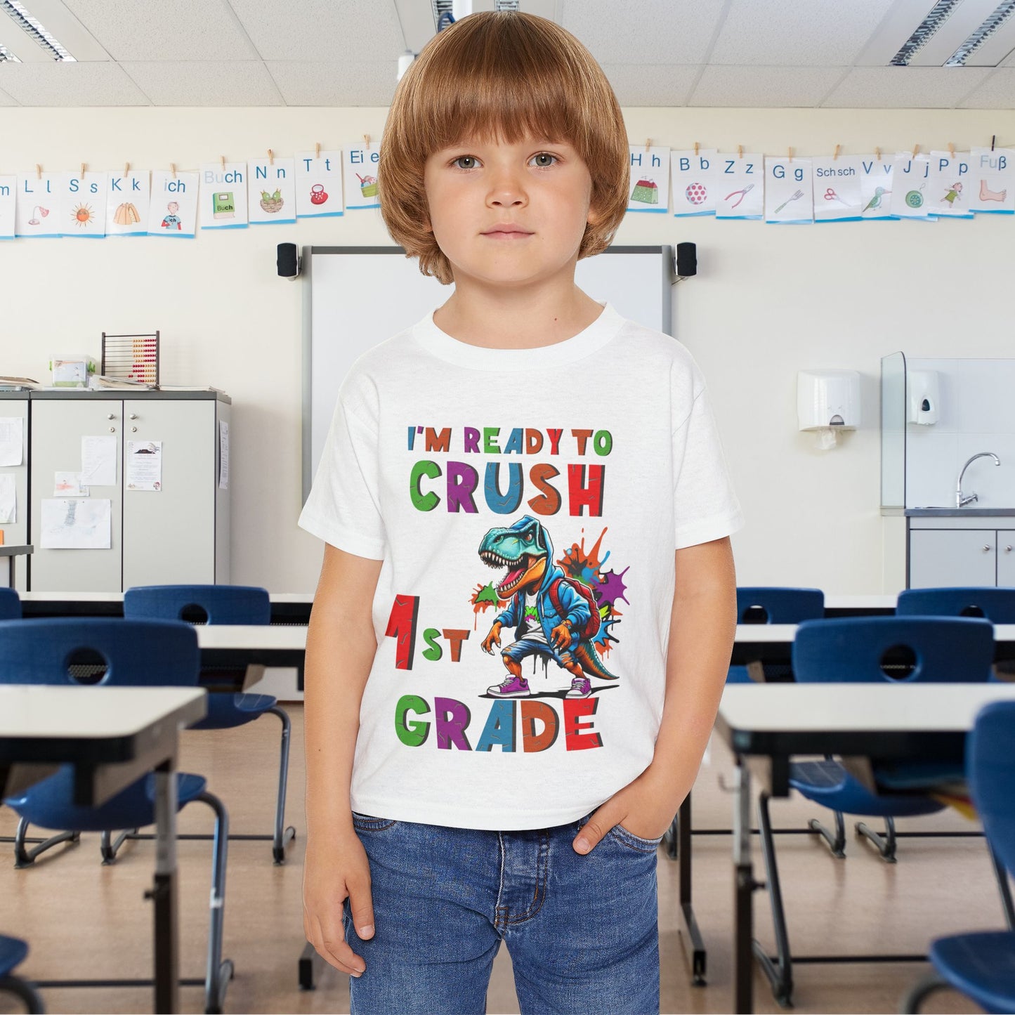 I'm Ready to CRUSH 1st Grade Dinosaur Heavy Cotton™ Toddler T-shirt