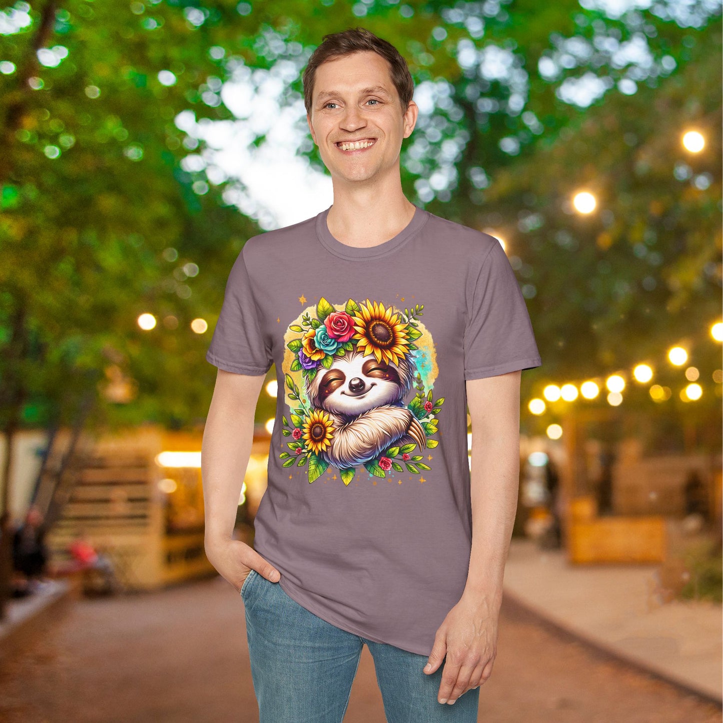 Flowery Sloth Adult T-shirt