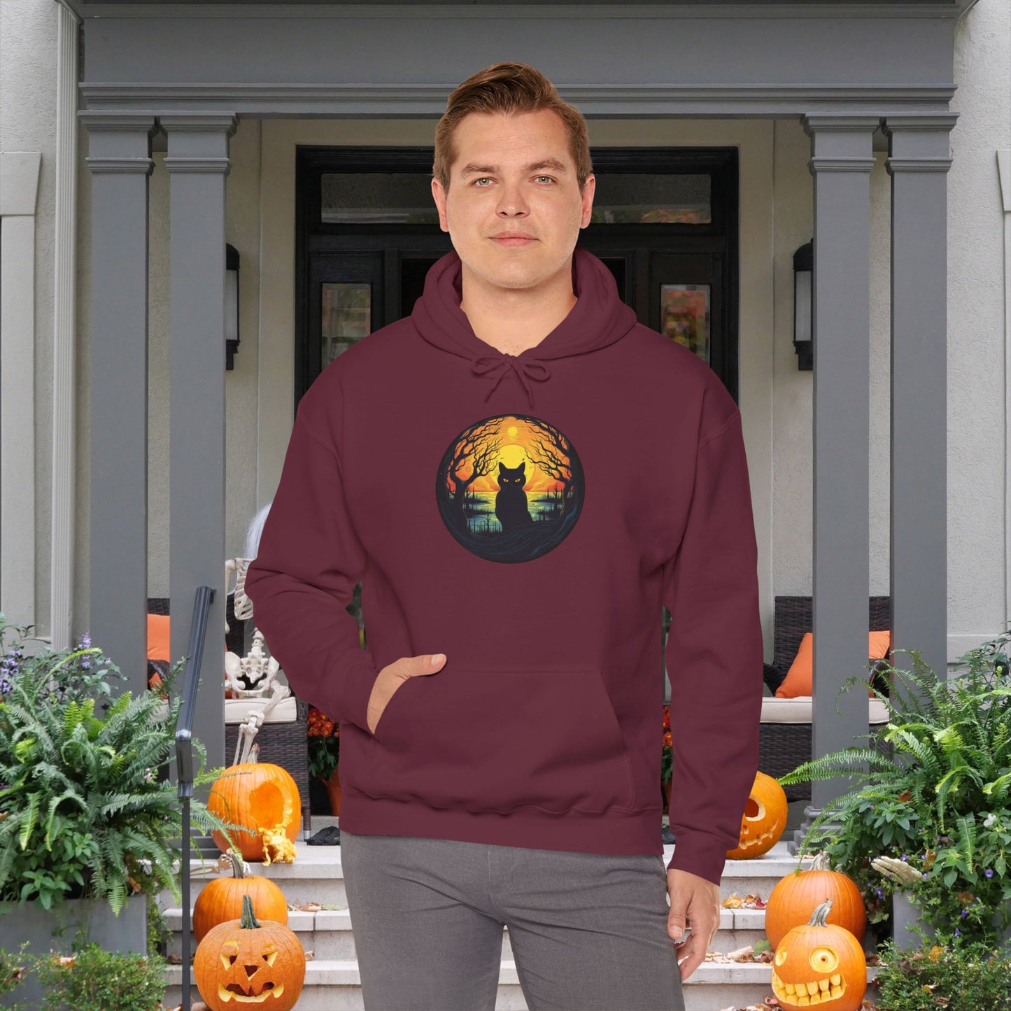 Creepy Black Cat 6 Heavy Blend™ Hooded Sweatshirt