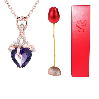 Heart Shaped Crystal Diamond Pendant Rose Head Necklace