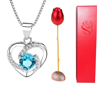 Heart Shaped Crystal Diamond Pendant Rose Head Necklace
