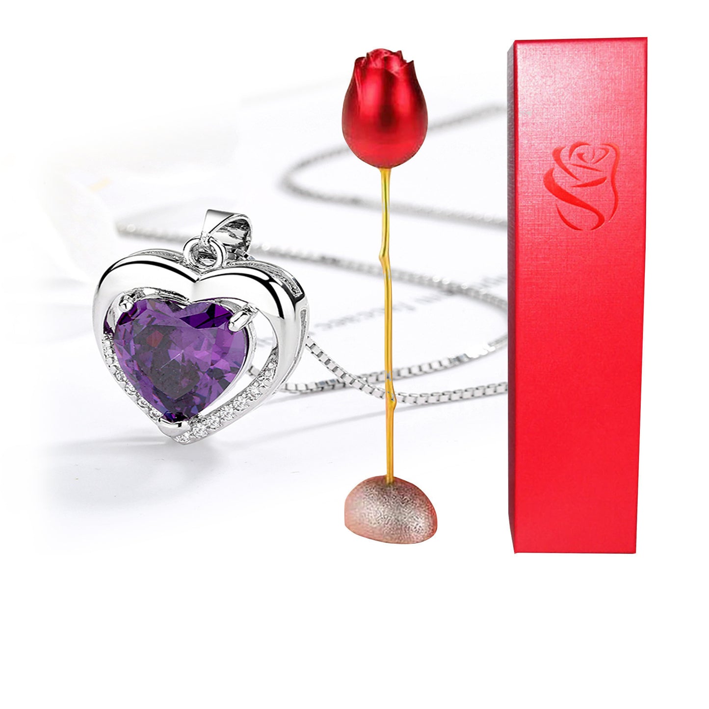 Heart Shaped Crystal Diamond Pendant Rose Head Necklace