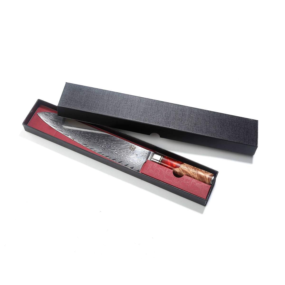 Damascus Steel Chef's Knife Set w/Red Resin & Wood Handle