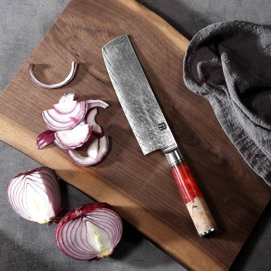 Damascus Steel Chef's Knife Set w/Red Resin & Wood Handle