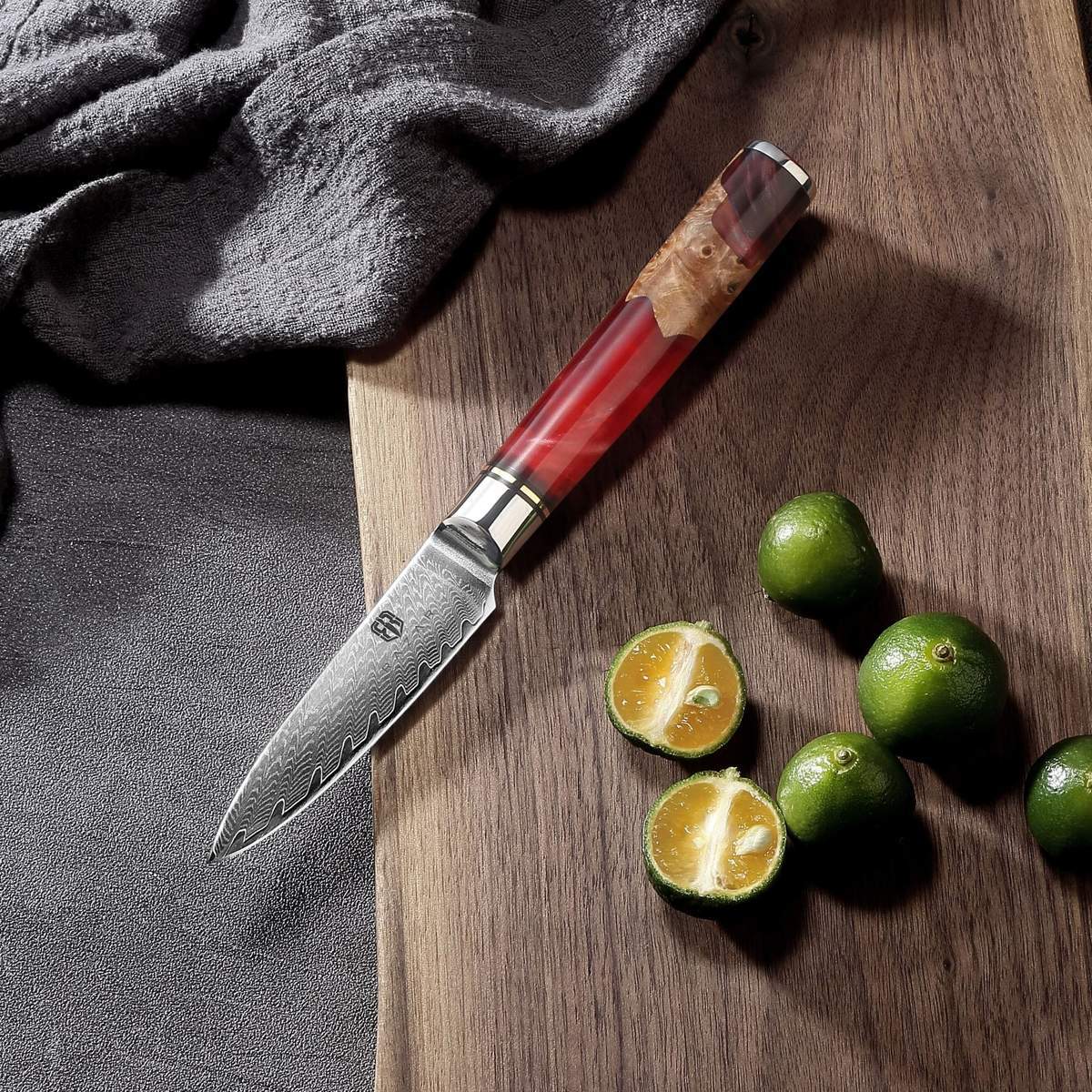 Damascus Steel Chef's Knife Set w/Red Resin & Wood Handle