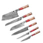 Damascus Steel Chef's Knife Set w/Red Resin & Wood Handle