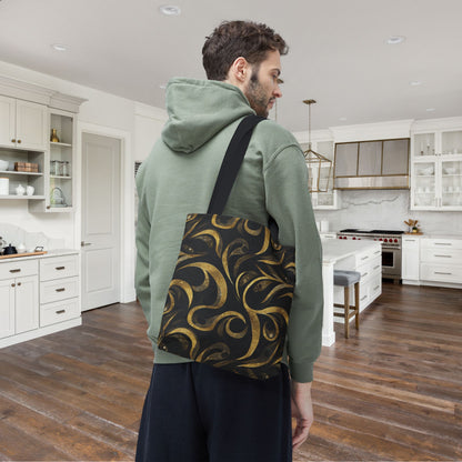 Golden Noir Swirl Canvas Tote Bag