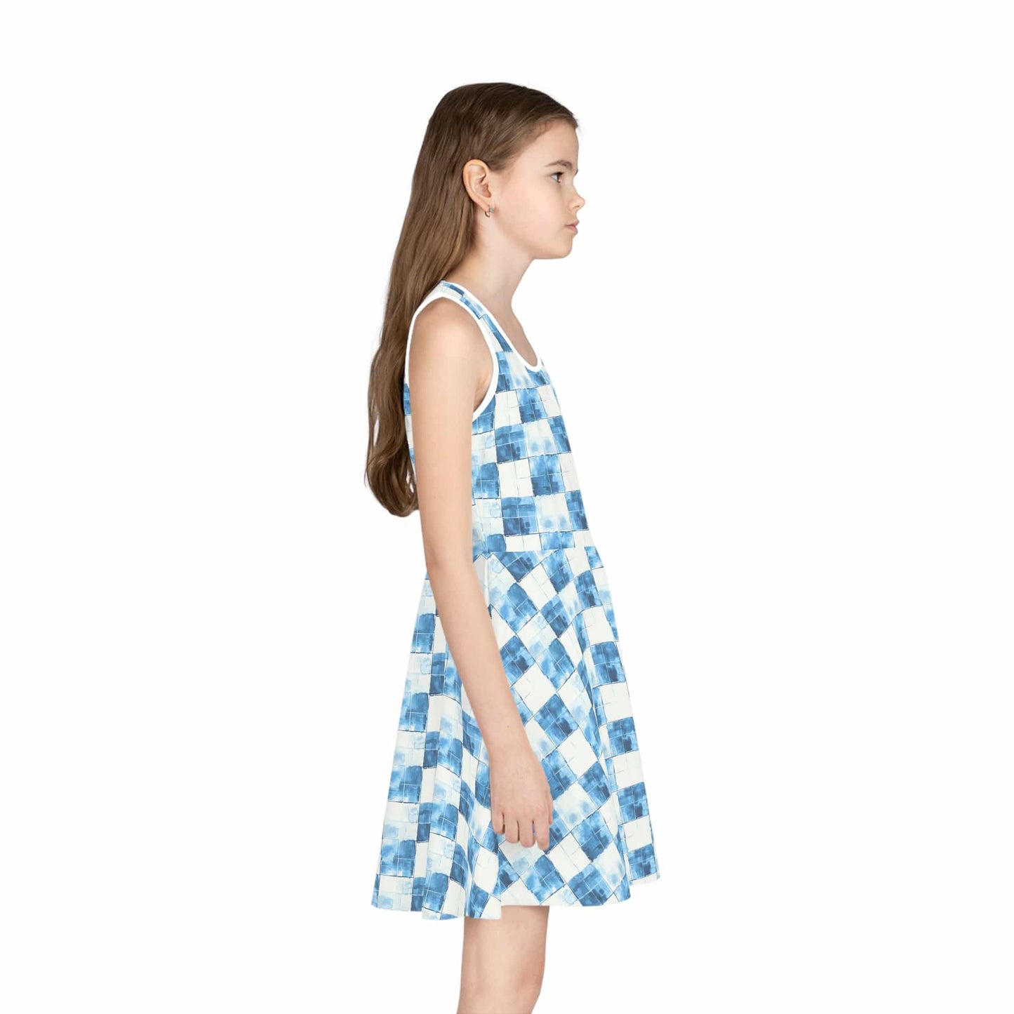 Cozy Blue Checkered Girls' Sleeveless Sundress