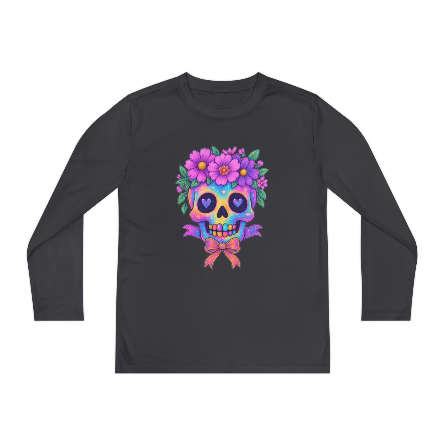 Neon Sugar Skull w/Floral Crown Youth Long Sleeve Tee