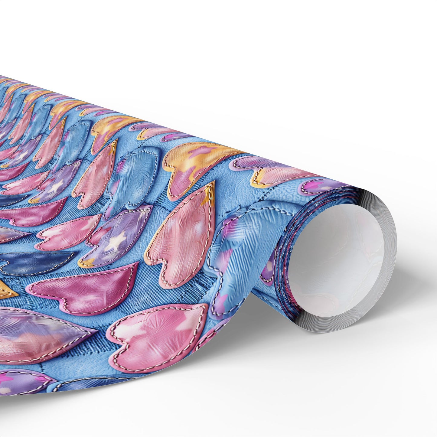 Color Pop Stitched Hearts Wrapping Paper