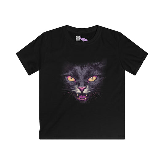 Spooky Black Cat Face Youth Softstyle Tee