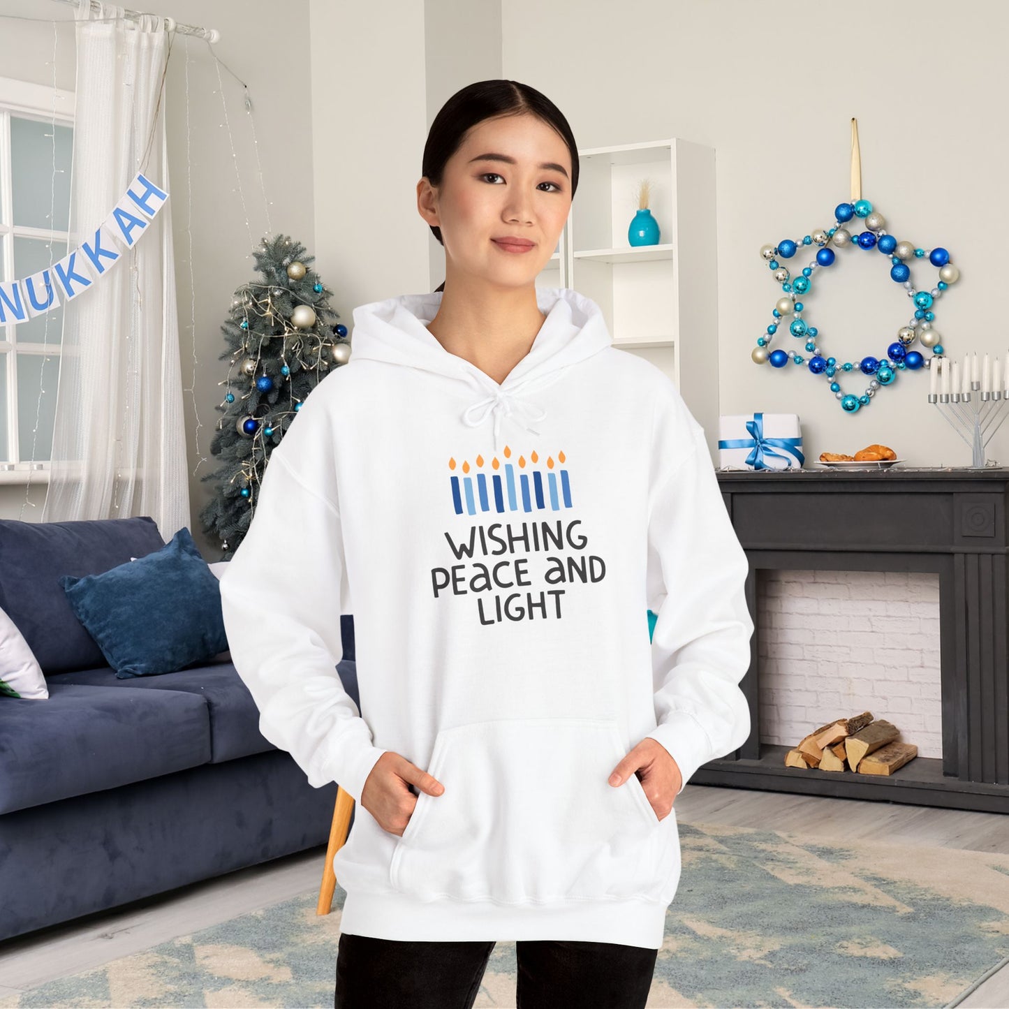 Hanukkah Wishing Peace & Light Adult Heavy Blend™ Hooded Sweatshirt