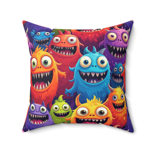 Happy Little Monsters Throw Pillow