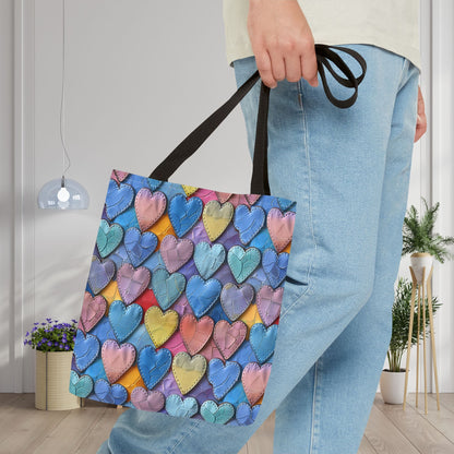 Color Pop Leather Hearts Canvas Tote Bag