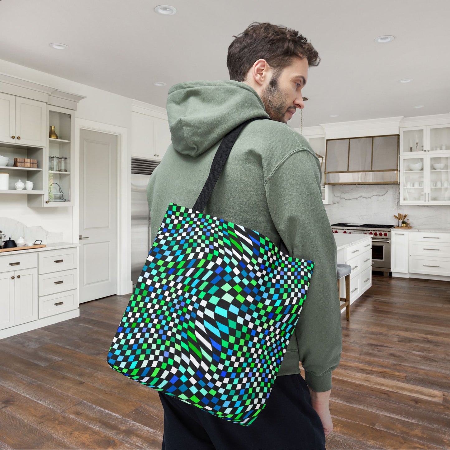 Warped Green Checkered Canvas Tote Bag