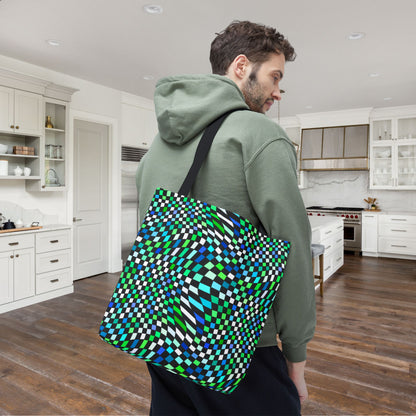 Warped Green Checkered Canvas Tote Bag