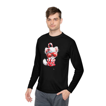 Candy Cane Kitten Adult Long Sleeve Tee