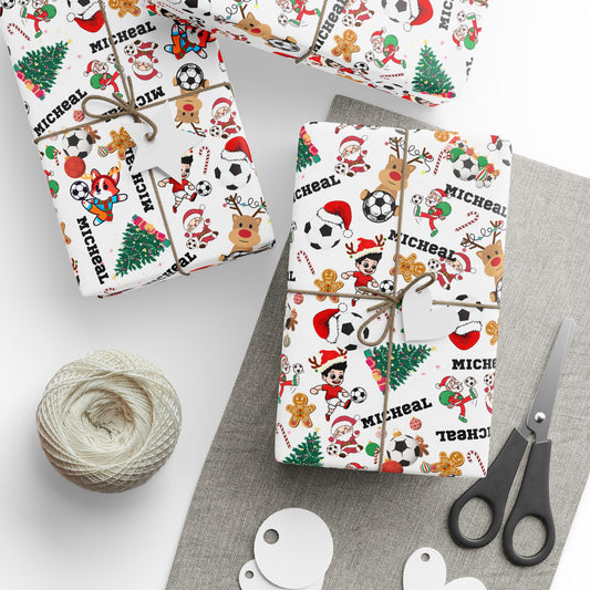 Christmas Soccer Custom Name Wrapping Paper (Micheal)