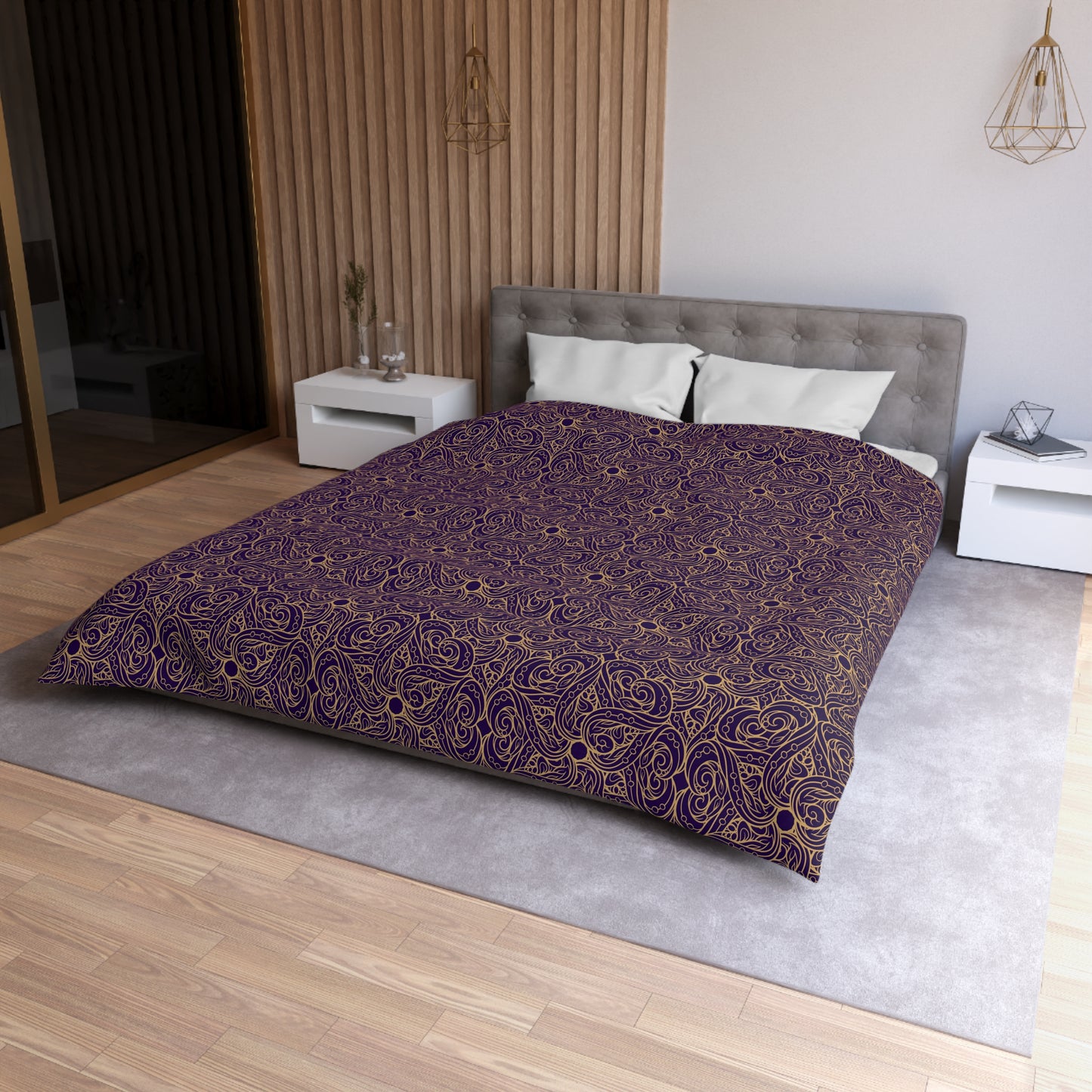 Golden Amethyst Radiance Mandala Microfiber Duvet Cover