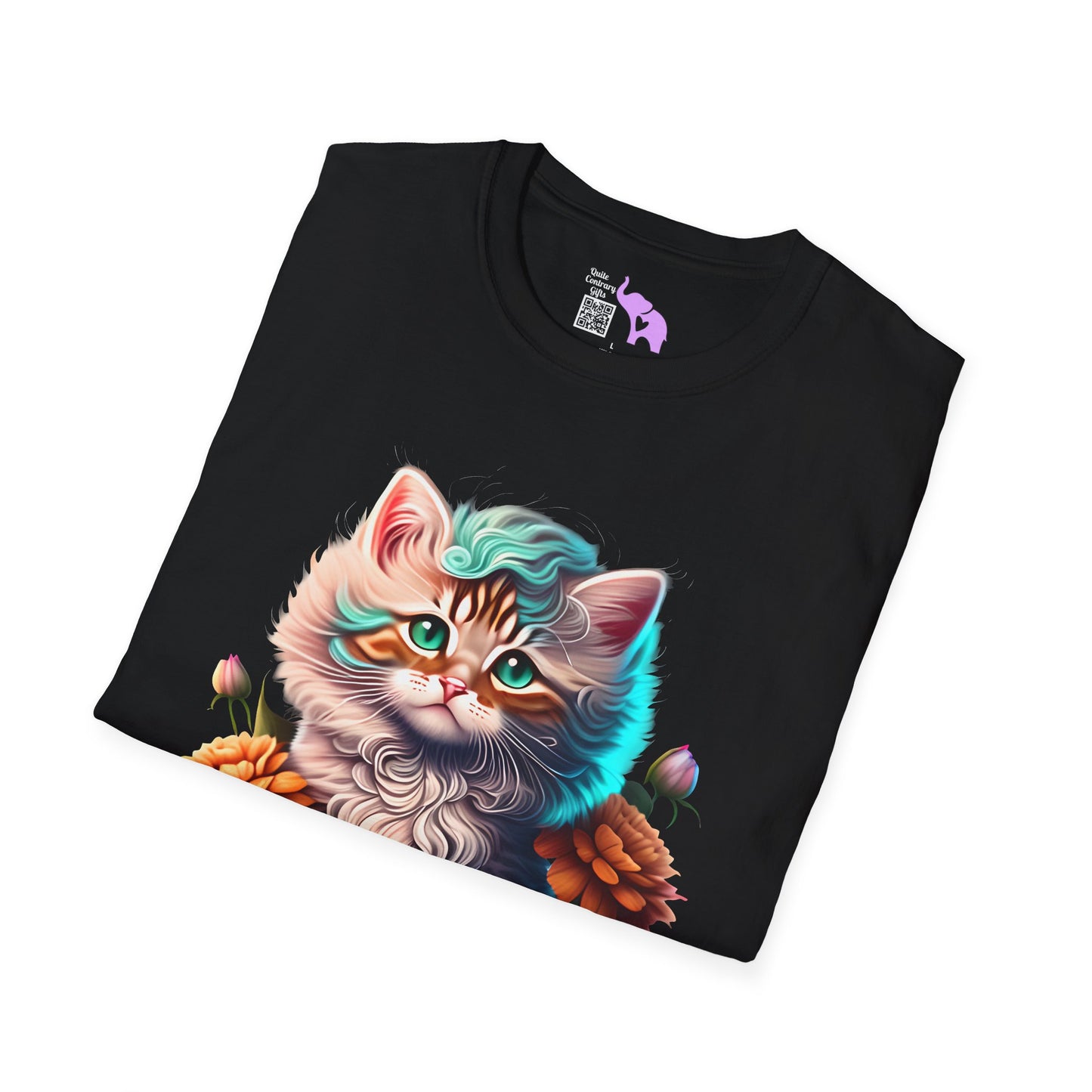 Cute Colorful Kitten in Flowers 3 Adult T-shirt