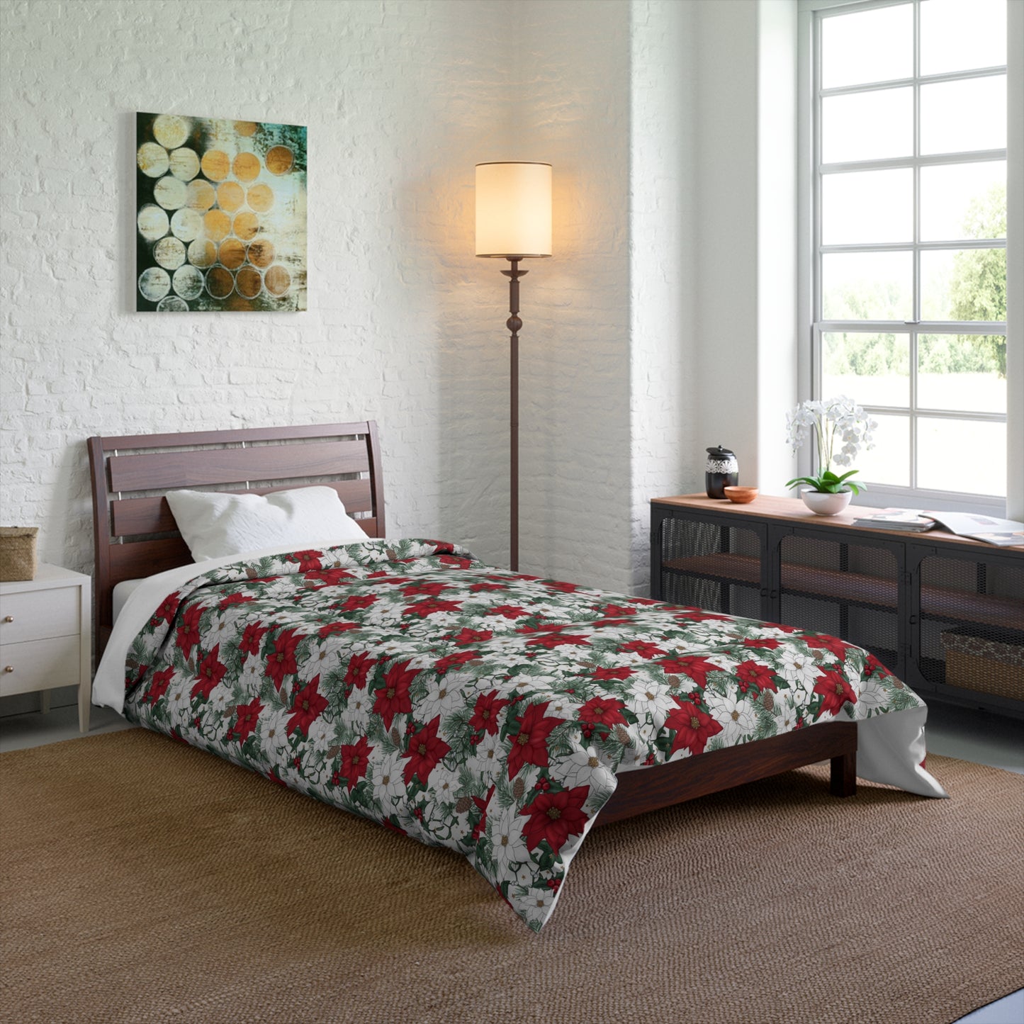 Winter Poinsettia Garden Comforter