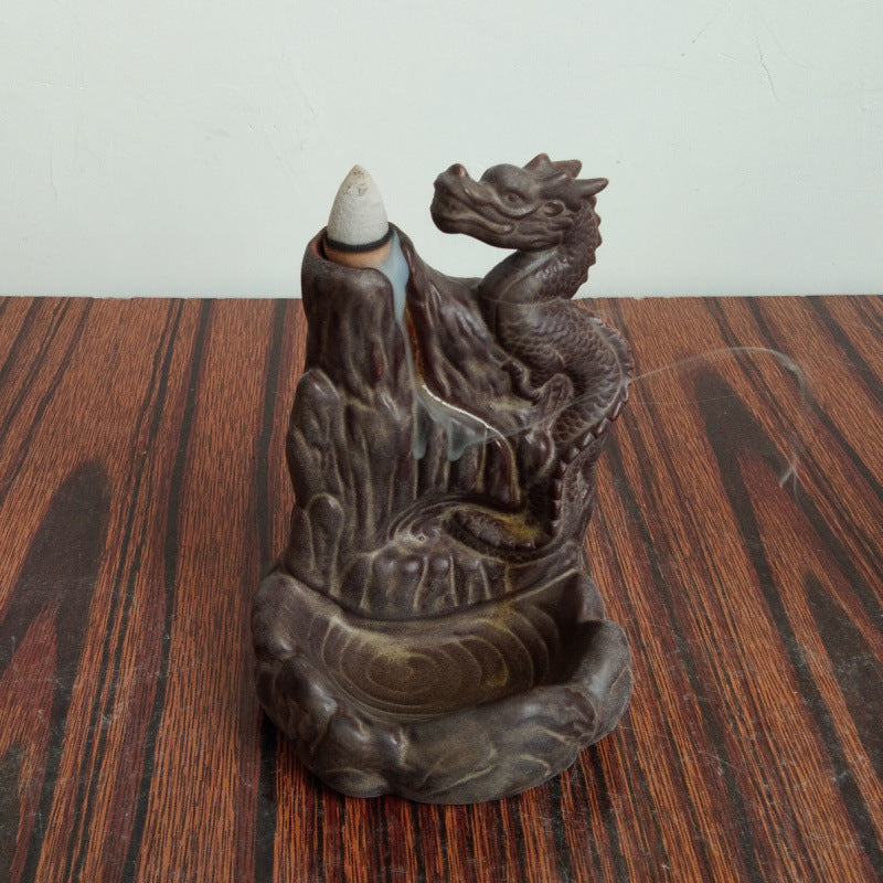 Chinese Dragon/Lotus/Pheonix Ceramic Backflow Cone Incense Burner