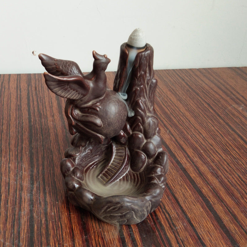 Chinese Dragon/Lotus/Pheonix Ceramic Backflow Cone Incense Burner