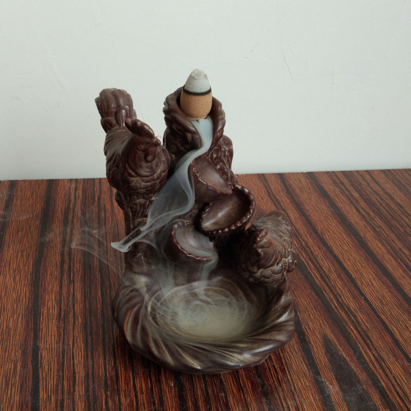 Chinese Dragon/Lotus/Pheonix Ceramic Backflow Cone Incense Burner