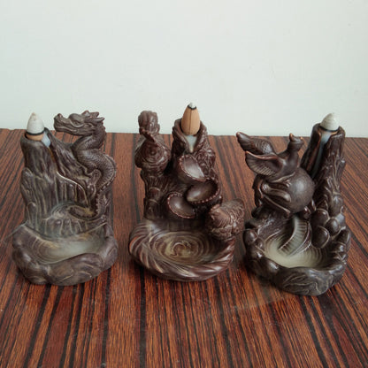 Chinese Dragon/Lotus/Pheonix Ceramic Backflow Cone Incense Burner