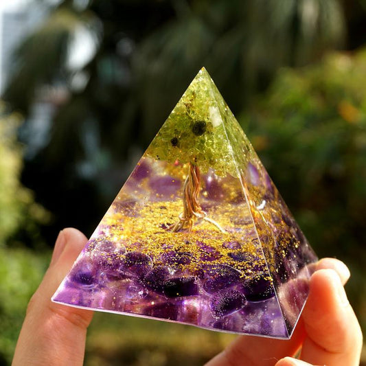 Natural Crystal Tree of Life Resin Pyramid