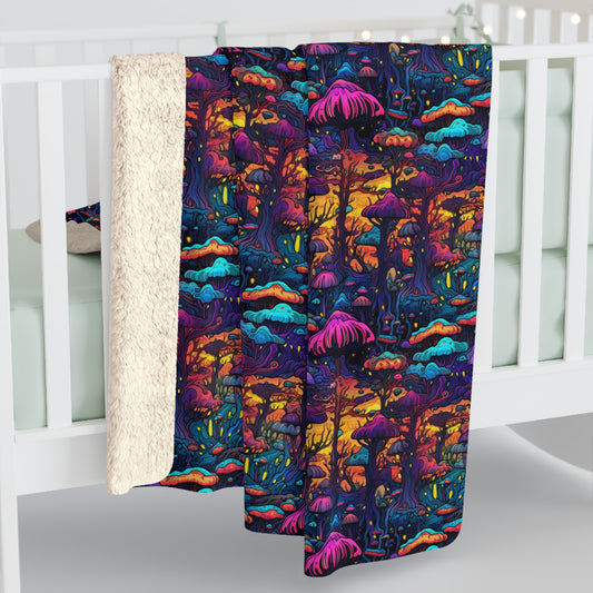 Psychedelic Spore Forest Sherpa Fleece Blanket