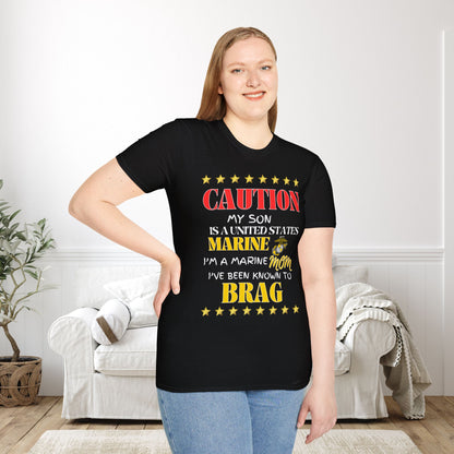 Caution My Son is a US Marine I've Been Known to Brag (Mom) Adult  T-Shirt