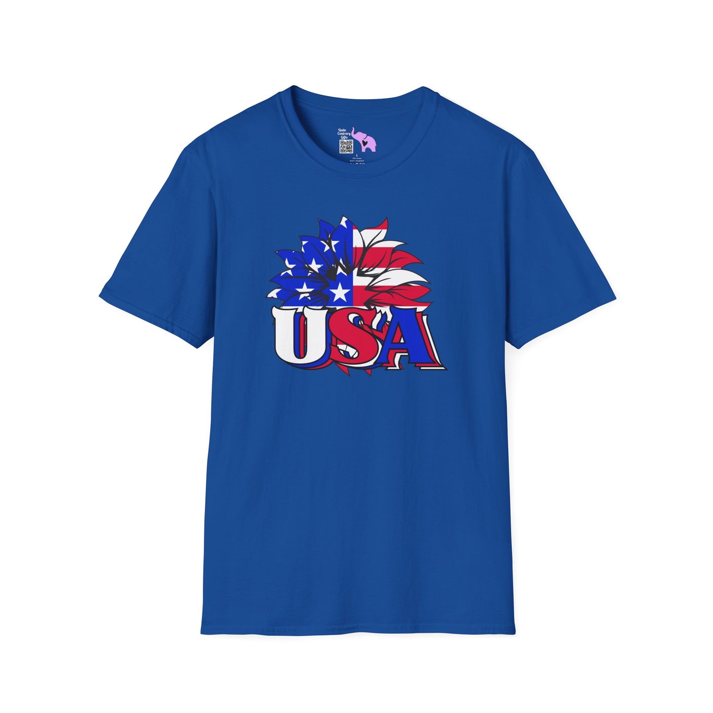 USA Red, White, and Blue Flag Sunflower Adult T-shirt