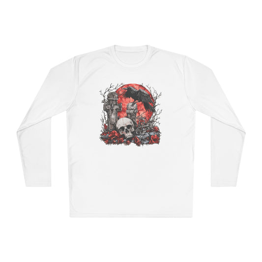 Halloween Graveyard w/Skull Adult Long Sleeve Tee