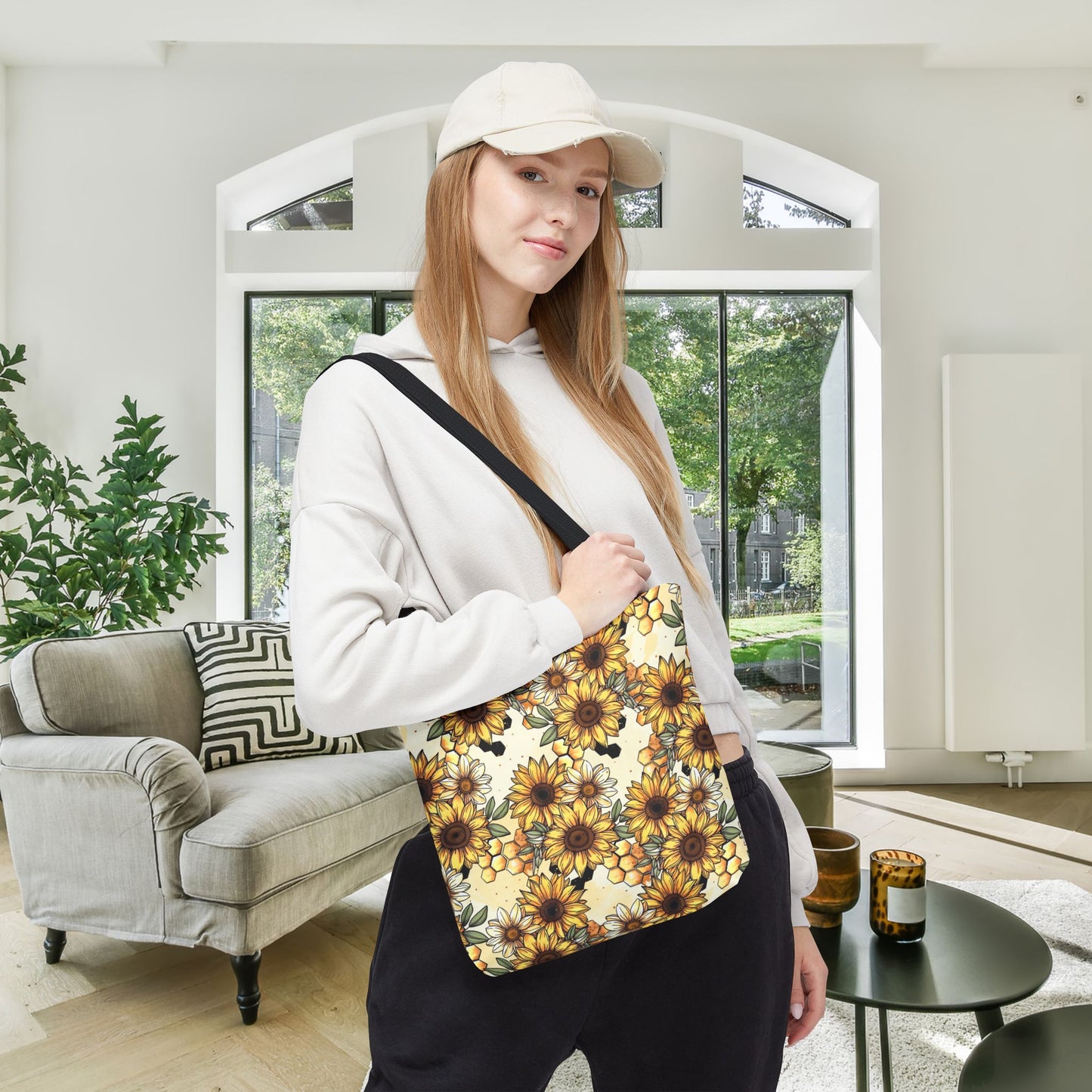 Honeycombs & Sunflowers Canvas Tote Bag