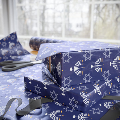 Menorah/Star of David (Blue) Hanukkah Wrapping Paper
