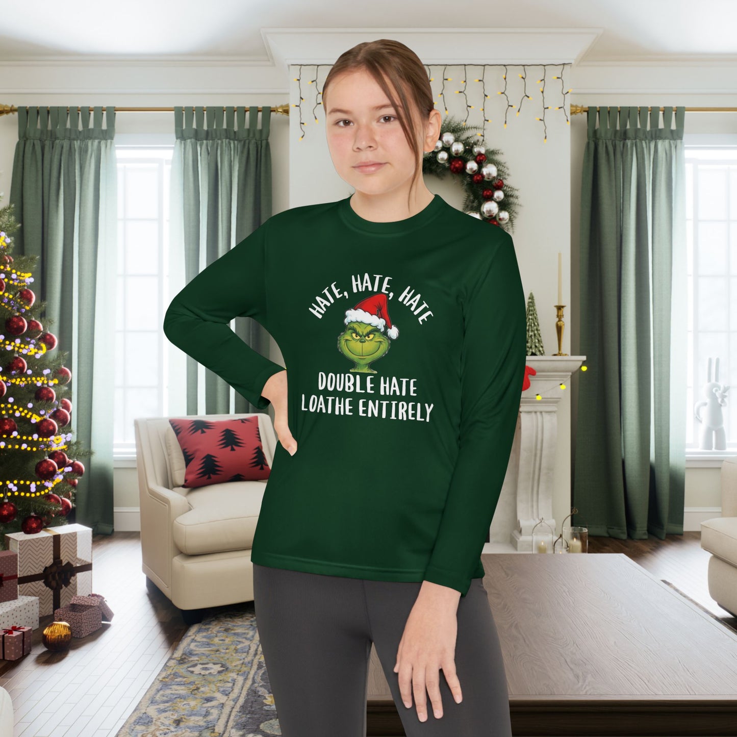 Hate, Hate, Hate, Double Hate, Loathe Entirely-Grinch Youth Long Sleeve Tee