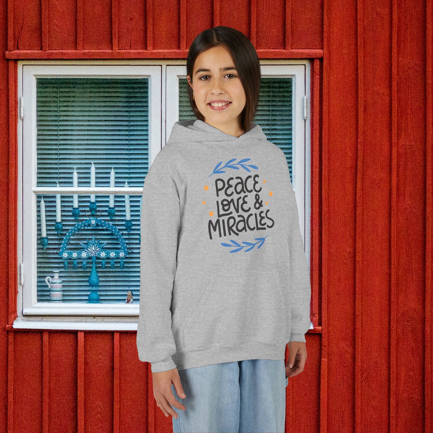 Hanukkah Peace Love & Miracles 2 Youth Hoodie