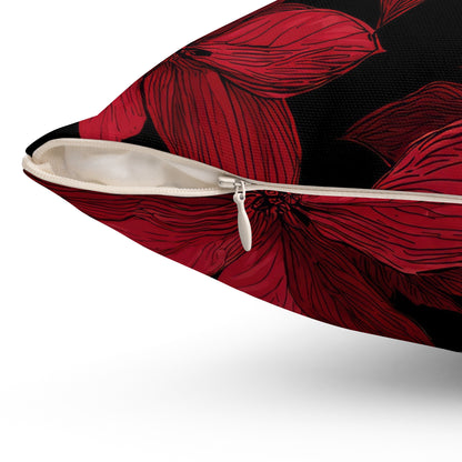 Midnight Poinsettia Garden Throw Pillow
