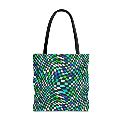 Warped Green Checkered Canvas Tote Bag