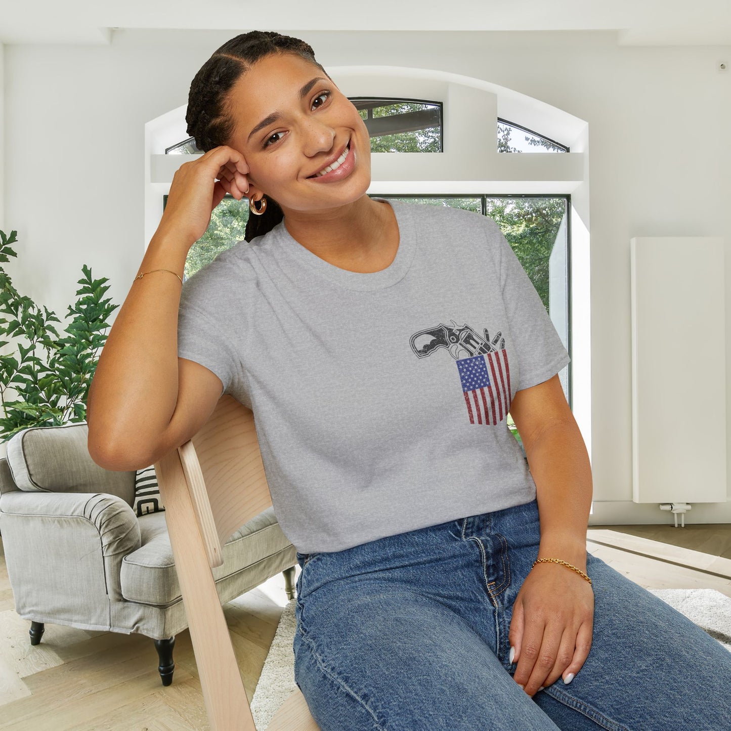American Flag Pocket Gun Adult T-shirt